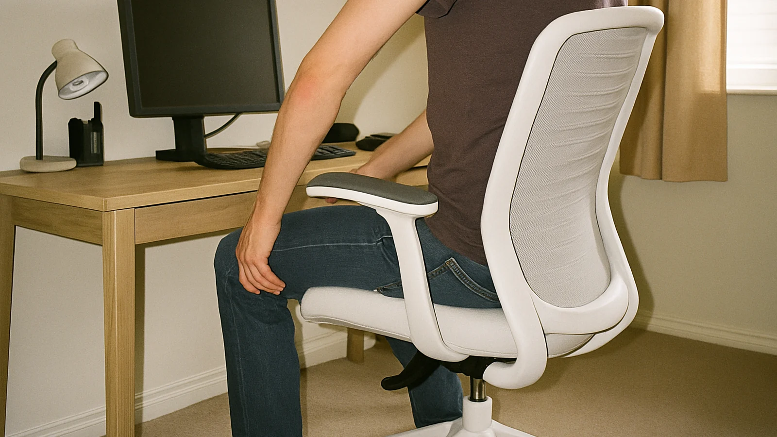 White ergonomic chair detail for set the seat height before you judge a white office chair